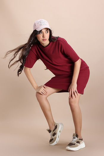 Buy Zivame Knit Cotton Loungewear Dress - Deep Claret